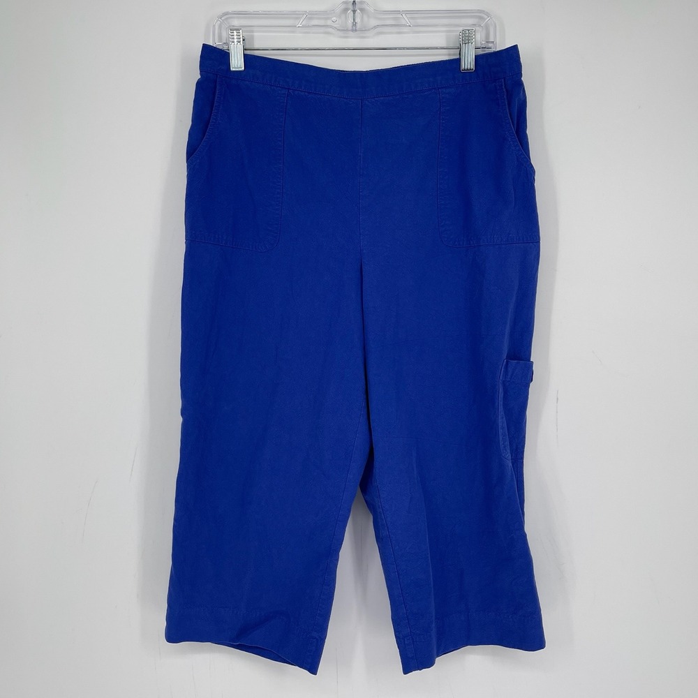 Alfred Dunner Women's Blue Cotton Elastic Waist Travel Cargo Capri Pants Size 14